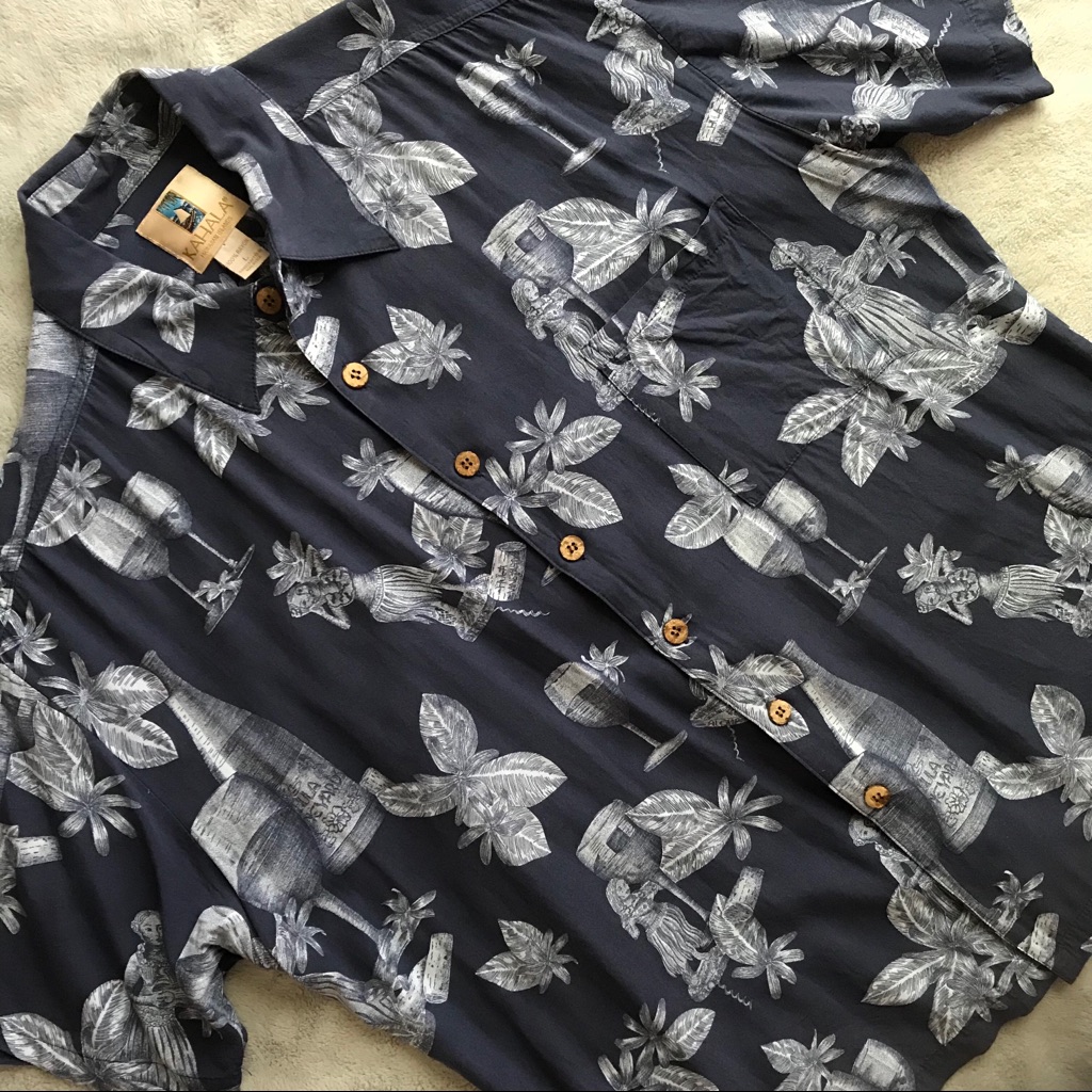 Kahala Hawaiian Shirt Wine Hula Dancer Floral